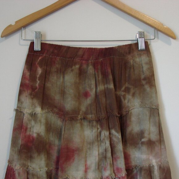 Maxi Skirt Boho Festival Prairie Western Cowgirl Tie Dye Brown Rust Fray Medium - Picture 10 of 15